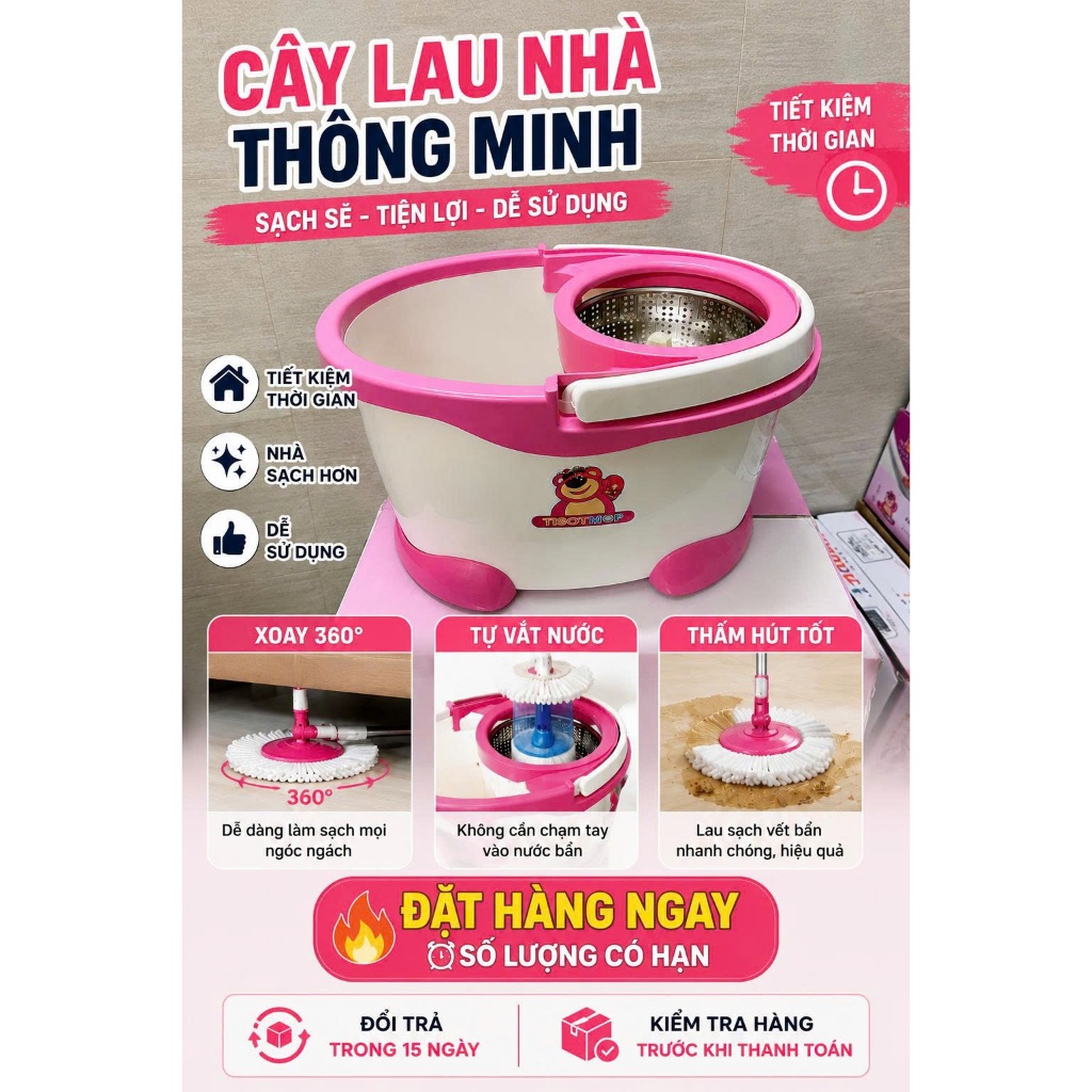 BỘ LAU NHÀ TISOTMOP Model Gấu Dâu B01