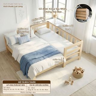 Giường Ngủ Cho Bé 1m4 Thanh Chắn Dọc Chắc Chắn, Dễ Lắp Ráp, Gỗ Thông Tự Nhiên, Bền Đẹp, An Toàn