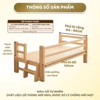 Giường Ngủ cho Bé từ 1m3 - 2m Có Cầu Thang An Toàn, Giường Gỗ Thông 100% Sấy Nhiệt Chống Mốc Lắp Ráp