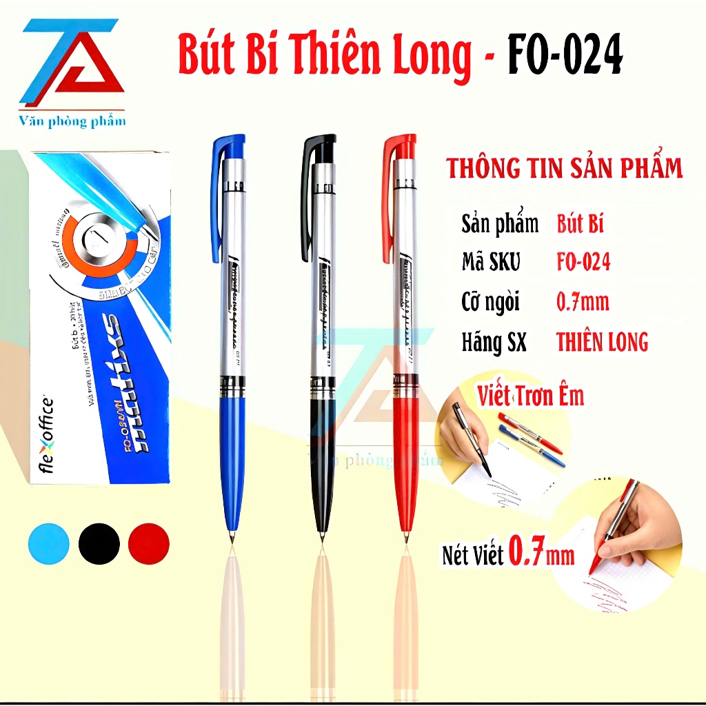 Combo 10/20 Bút bi Thiên Long FO-024 Ngòi 0.7mm Không len nhòe, thích hợp dùng cho văn phòng, học sinh, sinh viên