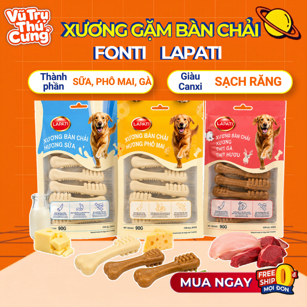 Snack Xương Gặm Fonti Inu Hình Bàn Chải Bổ Sung Canxi Và Giúp Sạch Răng Cho Chó