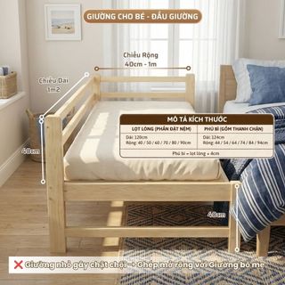 Giường Cho Bé 1m2 – Có Đầu Giường / Thanh Chắn / Cầu Thang, Gỗ Thông Sấy Nhiệt Chống Mối Mọt