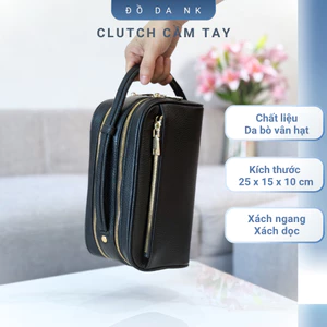 Clutch hộp cầm tay da bò MiLL khóa số cao cấp quai xách ngang và dọc