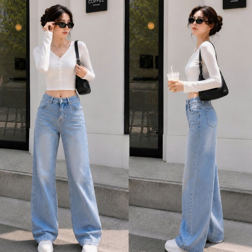 Quần Jean Nữ Ống Suông Rộng , Quần Bò Ống Rộng Chất Jean Mềm TIỆM JEAN 170