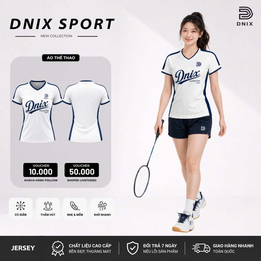 Áo cầu lông áo thể thao nữ phong cách jersey chính hãng thấm hút mồ hôi form ôm body co giãn cao cấp