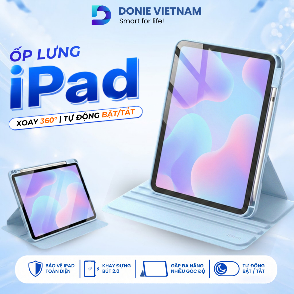 Ốp Lưng Kính Acrylic Trong Suốt Xoay 360° Cho iPad Gen 7/8/9/10/11 Air 4/5/6 Pro 11/12.9 | Donie P07