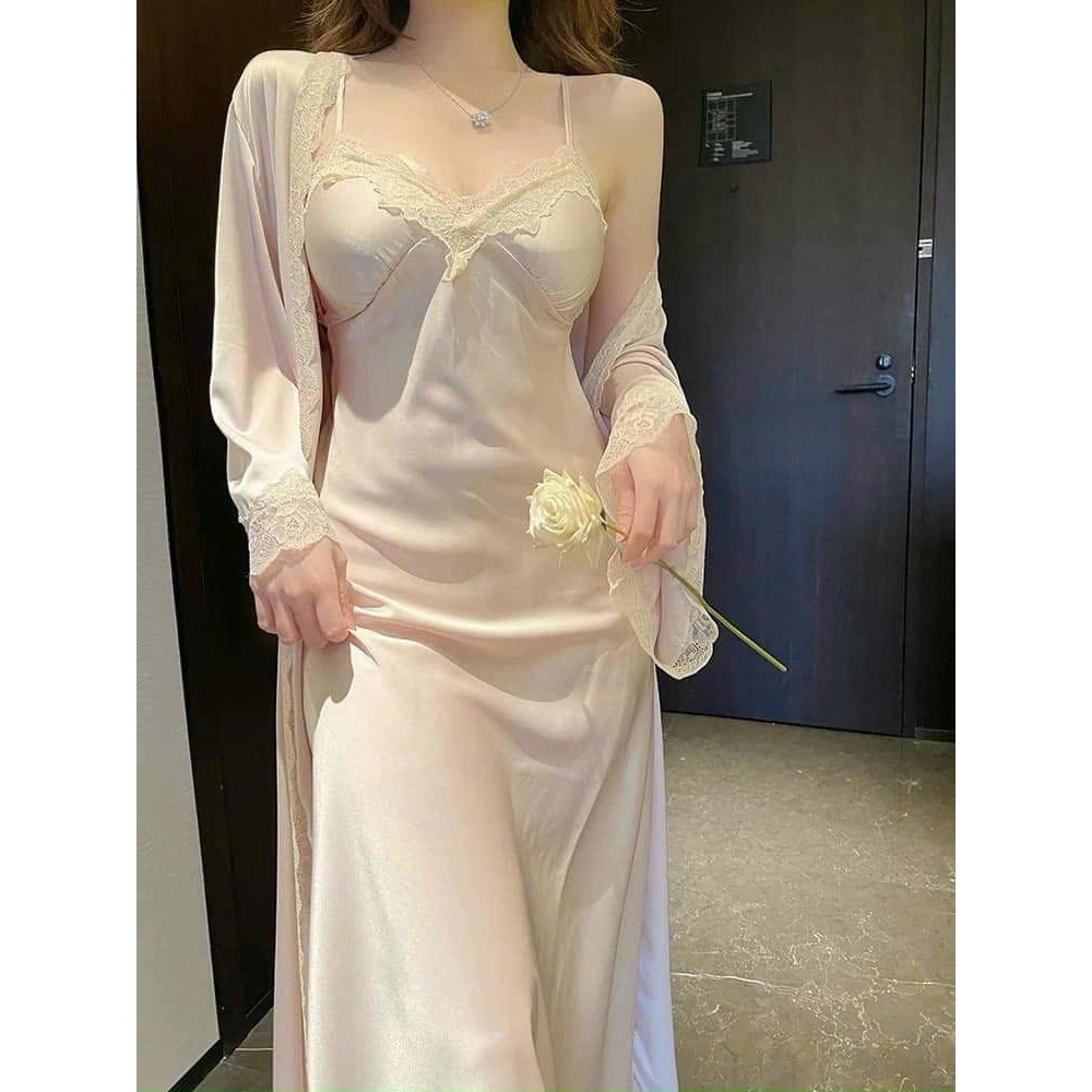 Sét váy ngủ có mút ngực kèm áo choàng sexy cao cấp Đầm mặc nhà gợi cảm quyến rũ