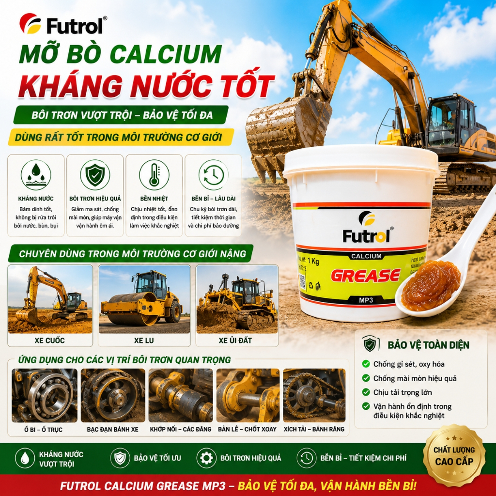 [mỡ nhập khẩu] Mỡ Bò Kháng Nước Chịu Nhiệt, dạng hộp 1Kg  Chính Hãng FUTROL Calcium Grease MP3