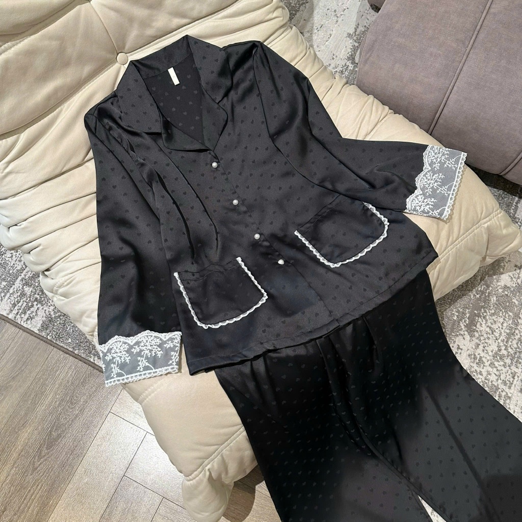Bộ Ngủ Pyjama Lụa Mềm Mướt Chấm Bi Phối ren viền túi Bèo Tiểu Thư