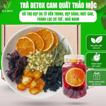 Trà Detox Cam Quất Mix Atiso Dâu Tằm Hoa Nhài Cỏ Ngọt Detox Đẹp Dáng, Da Thải Độc Thanh Lọc Mát Gan