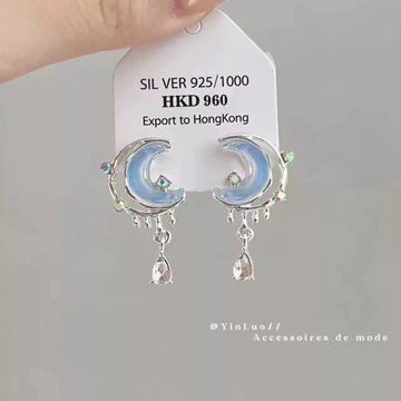 Bông tai Bạc 925 trăng khuyết đính đá pha lê - Khuyên tai nữ thiết kế huyền ảo, thanh lịch