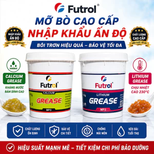 Mỡ bò Futrol nhập khẩu Ấn Độ – 2 dòng Calcium kháng nước & Lithium chịu nhiệt. Bám dính cao – vận hành êm – tiết kiệm