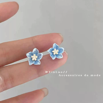 Bông tai Bạc 925 hình bông hoa xanh pastel - Khuyên tai nụ nữ tính, nhẹ nhàng, dễ phối đồ