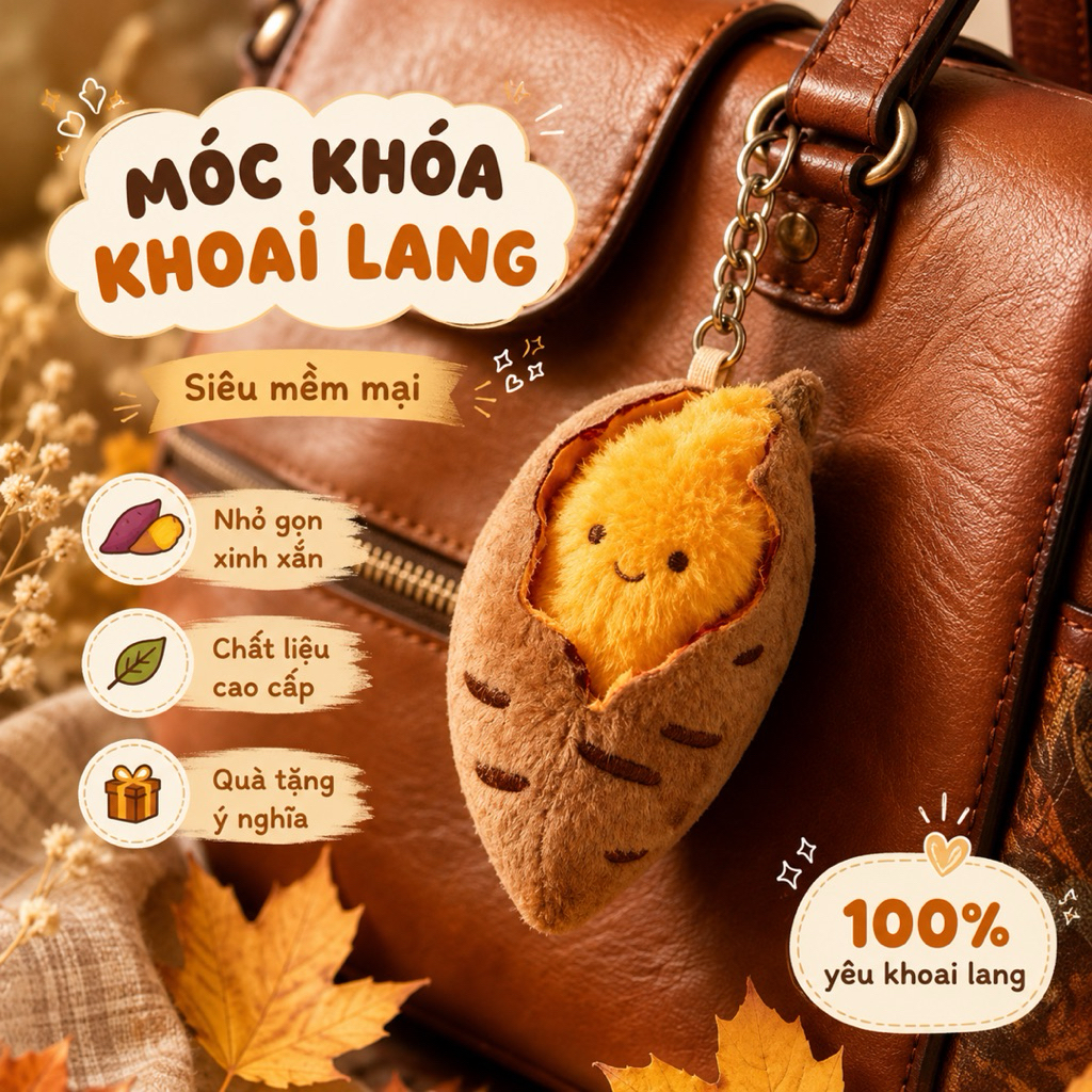 Móc Khóa Khoai Lang Nướng Dễ Thương Móc Treo Balo Túi Xách Gấu Bông Khoai Lang Mềm Mại Quà Tặng Cute