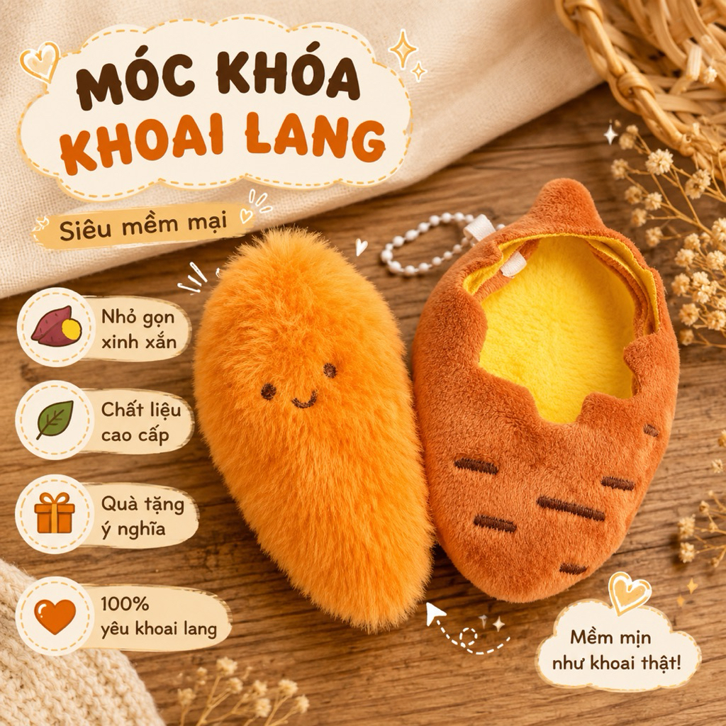 Móc Khóa Khoai Lang Nướng Dễ Thương Móc Treo Balo Túi Xách Gấu Bông Khoai Lang Mềm Mại Quà Tặng Cute