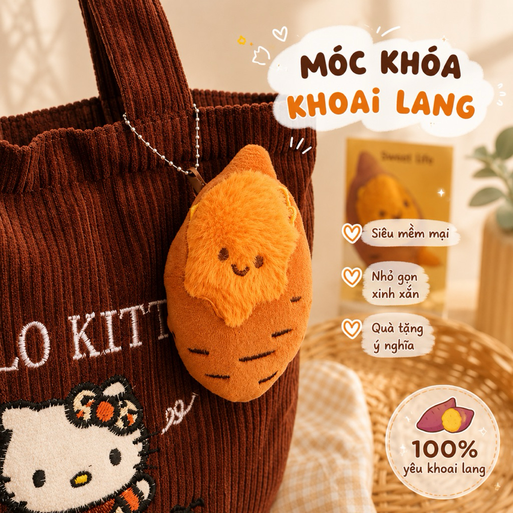 Móc Khóa Khoai Lang Nướng Dễ Thương Móc Treo Balo Túi Xách Gấu Bông Khoai Lang Mềm Mại Quà Tặng Cute