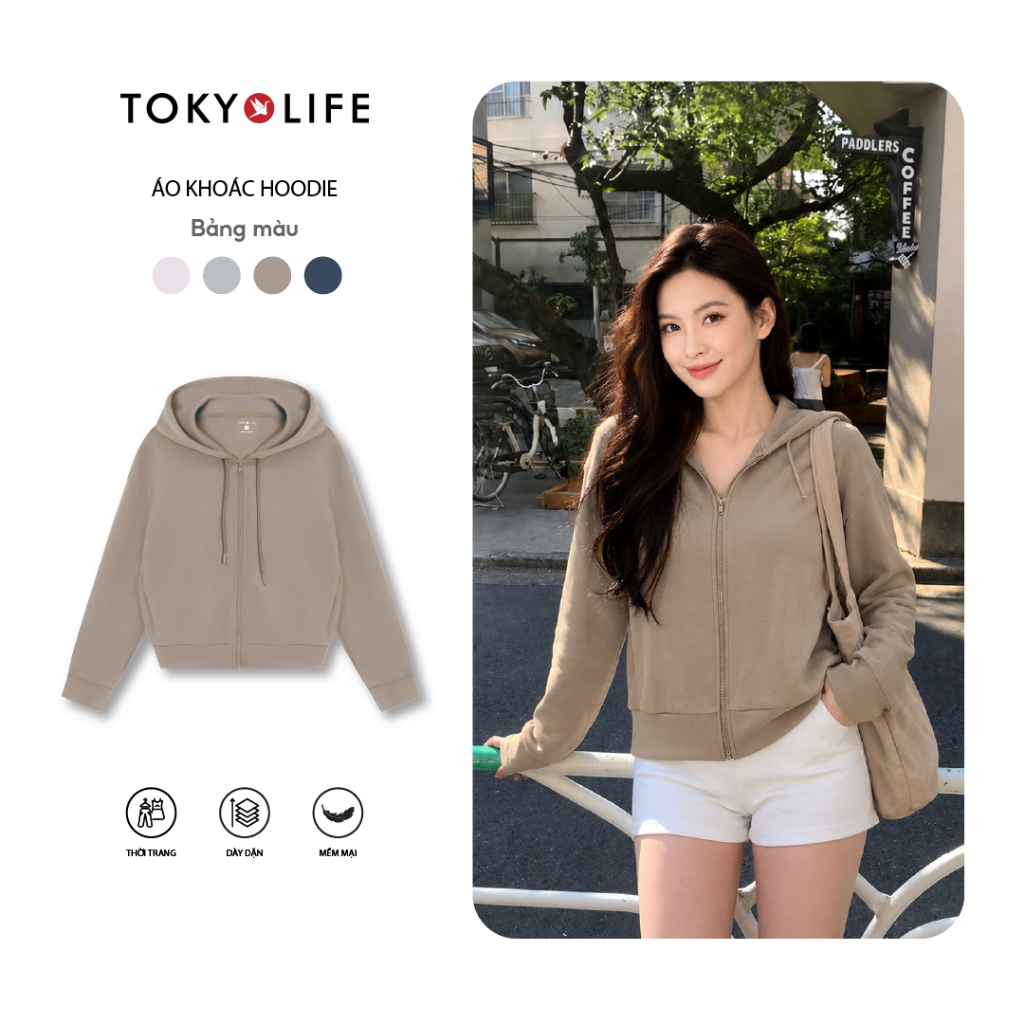 Áo Khoác Nỉ Hoodie Zip Nữ Form Boxy Vải Cotton Mềm Mại Thoáng Mát 40005970 - TOKYOLIFE