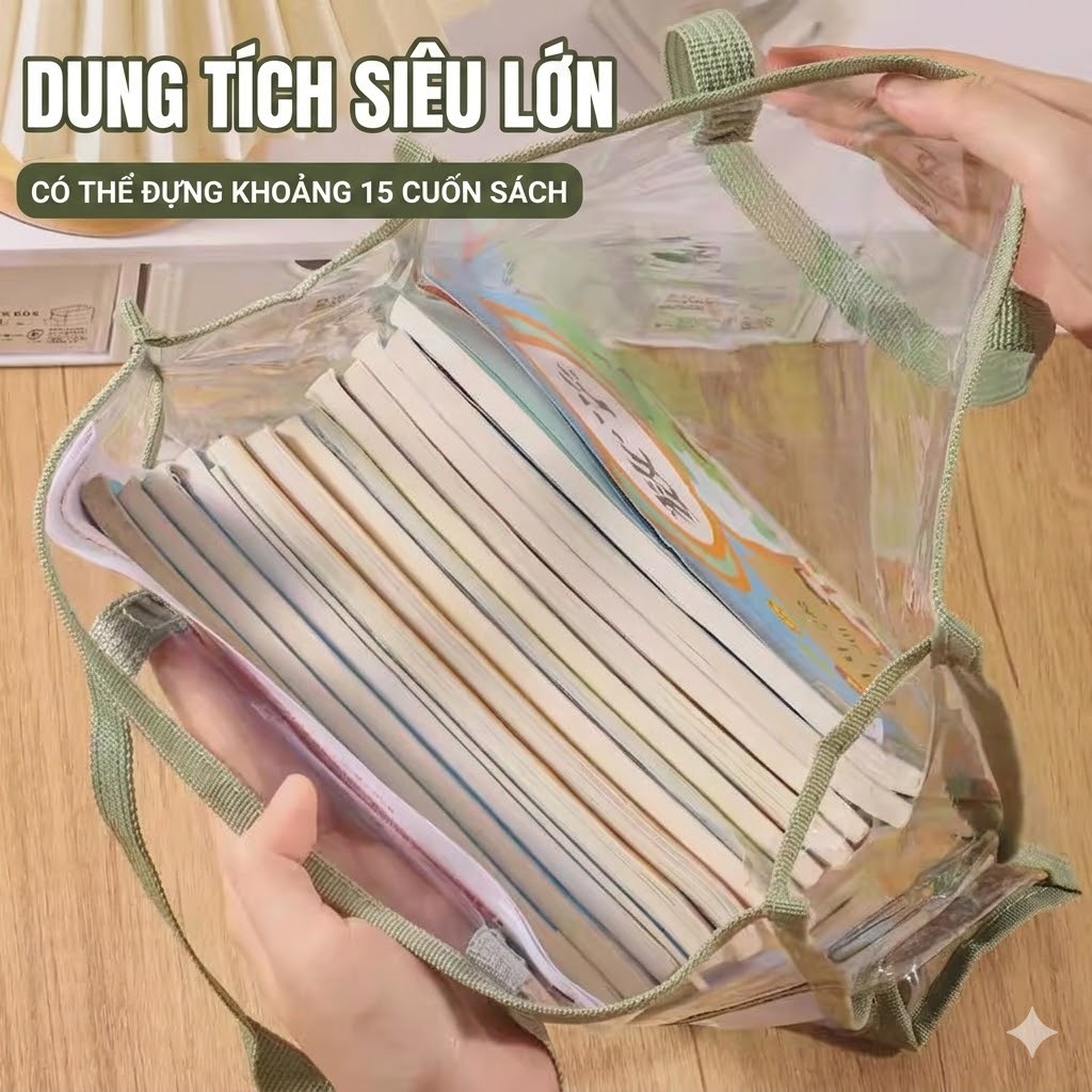 Túi Đựng Tài Liệu Dụng Cụ Học Tập , Cặp File Nhựa PVC Trong Suốt Có Quai Xách Chống Nước Đa Năng Cho Học Sinh Học Thêm