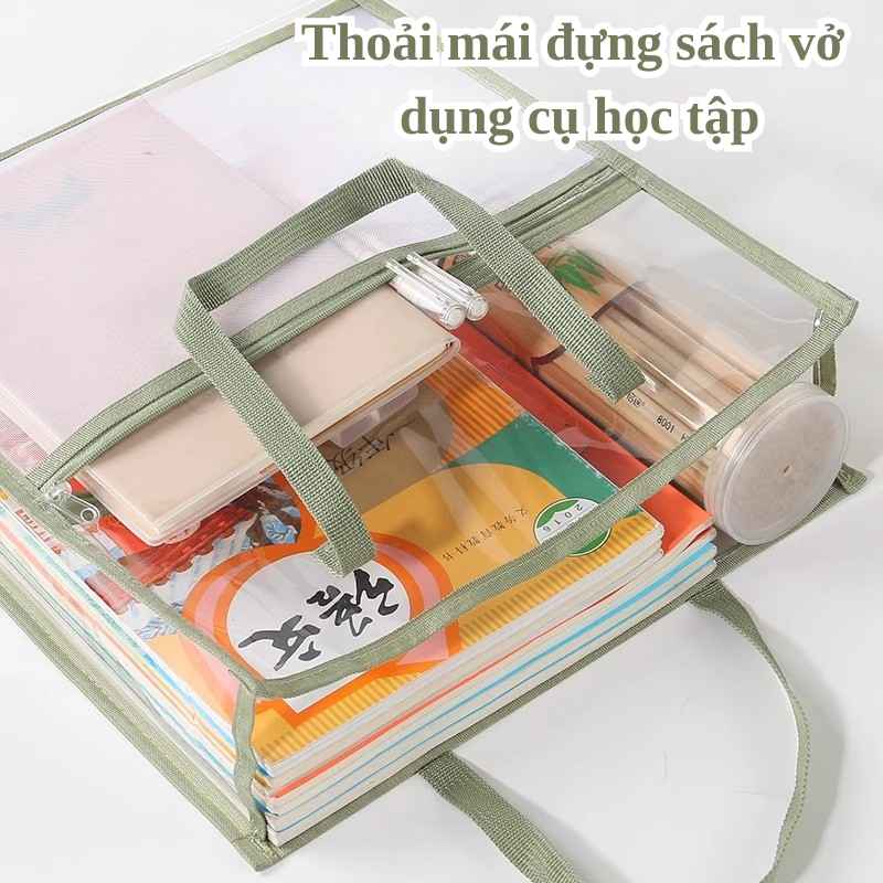 Túi Đựng Tài Liệu Dụng Cụ Học Tập , Cặp File Nhựa PVC Trong Suốt Có Quai Xách Chống Nước Đa Năng Cho Học Sinh Học Thêm