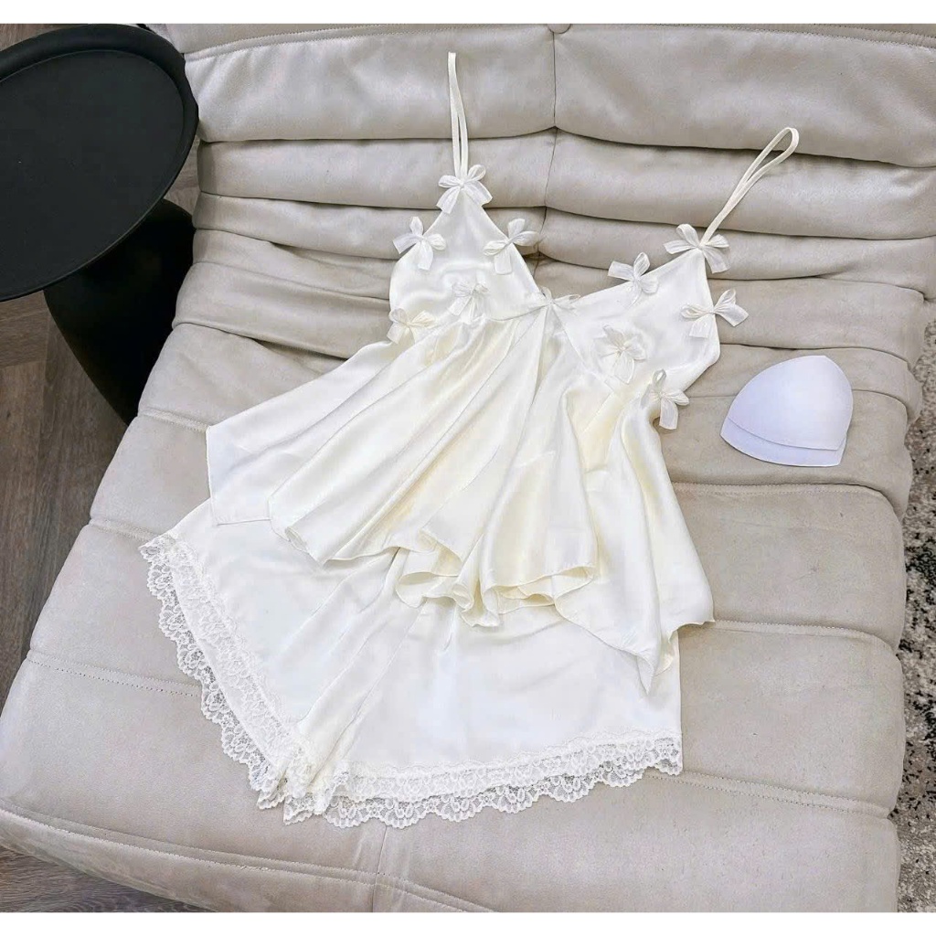 Hàng Qccc- Sét bộ 2 dây cộc đùi nơ kèm mút ngực, bộ 2 dây mặc nhà cao cấp