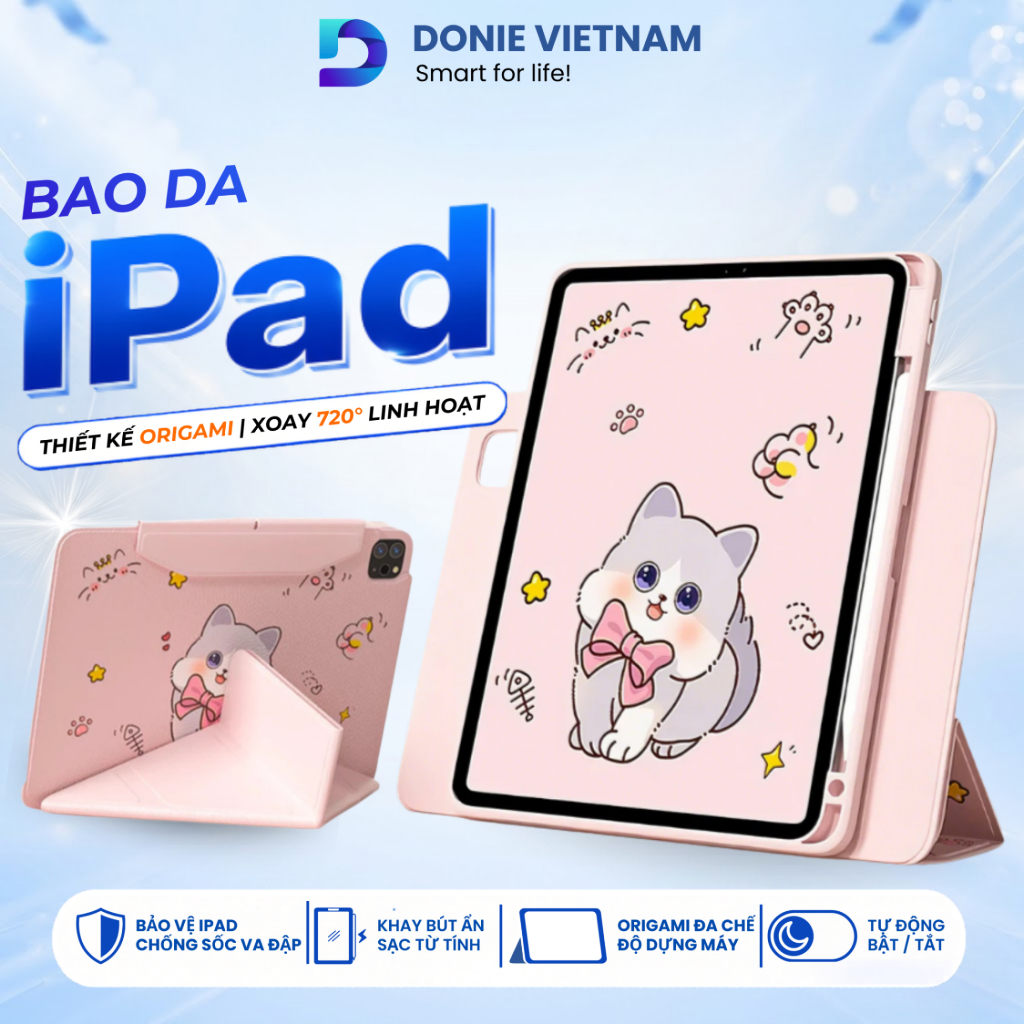 Bao Da iPad Aura Folio Thiết Kế Origami, Xoay 720° Cho Air 4/5/6/7 Gen 10/11 Pro 11inch | DONIE P08