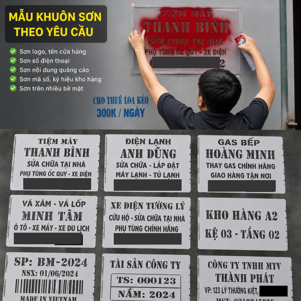 Khuôn Sơn Chữ Logo Theo Yêu Cầu - Bảng Xịt Sơn Quảng Cáo, Số Điện Thoại, Thương Hiệu, Mã Số Sản Phẩm