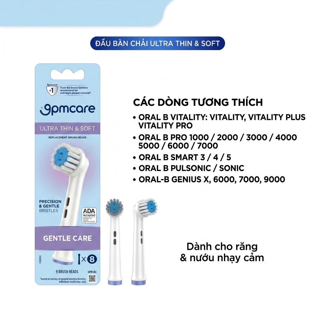 Đầu thay bàn chải điện 9pmcare Ultra Thin & Soft tương thích với Oral-B Vitality/Pro/Smart/Genius