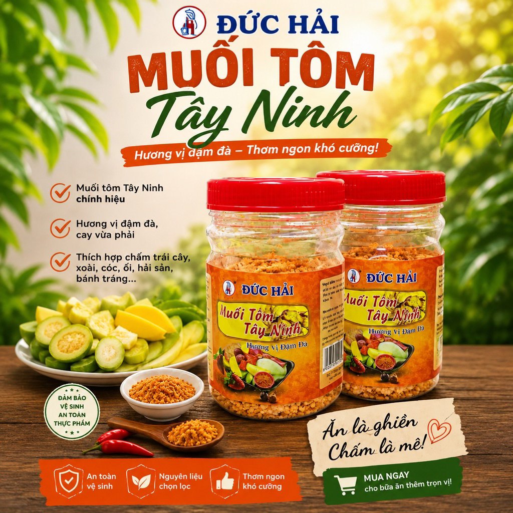 Muối Tôm Tây Ninh Đức Hải Đậm Đà dùng Chấm Trái Cây, Ướp cá thịt - Hộp 110g - Đức Hải Food