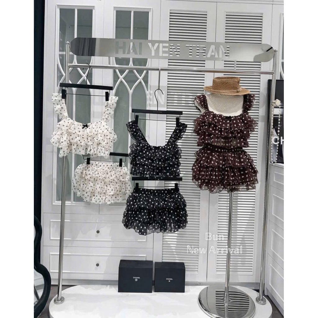 set bi tơ đũi tầng bèo kèm chân váy tầng