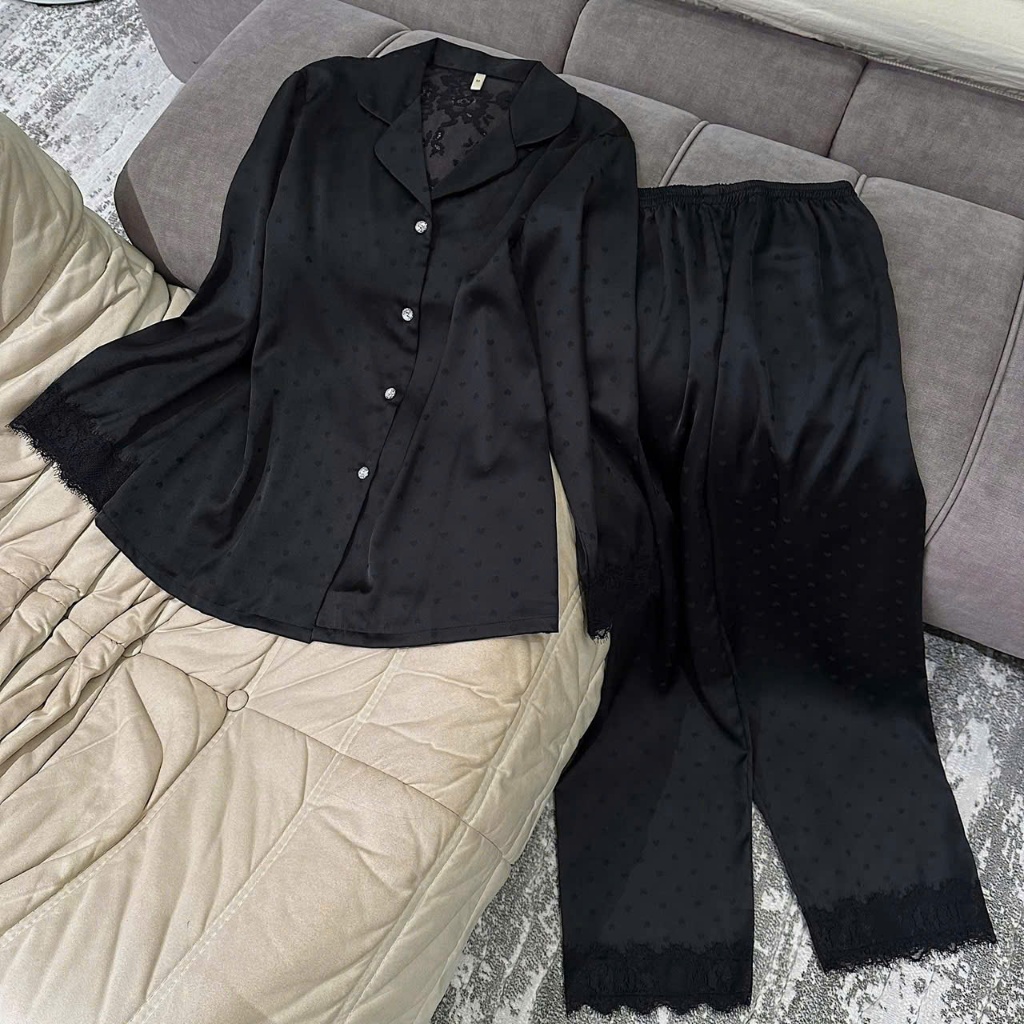 Bộ ngủ pyjama dài tay nữ lụa mềm mịn cao cấp hoạ tiết Bộ mặc nhà sang chảnh thanh lịch