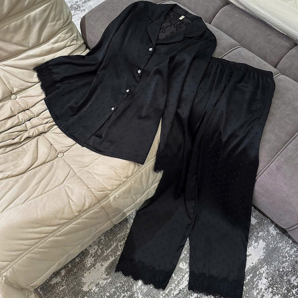 Bộ ngủ pyjama dài tay nữ lụa mềm mịn cao cấp hoạ tiết Bộ mặc nhà sang chảnh thanh lịch