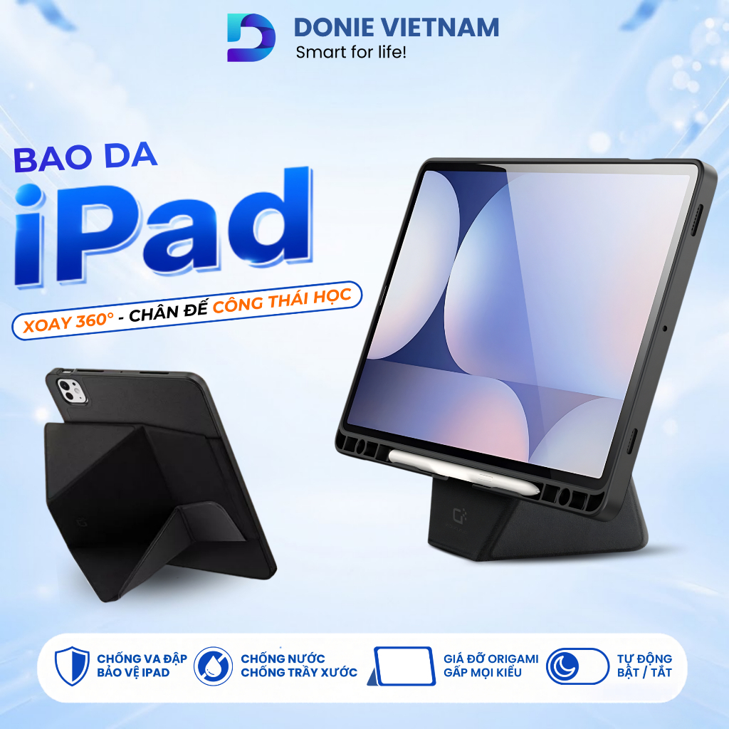 Bao Da Chân Đế Origami Công Thái Học, Chống Va Đập Cho iPad A16 Gen 10/11 Air 4/5 Pro 11 | Donie P16
