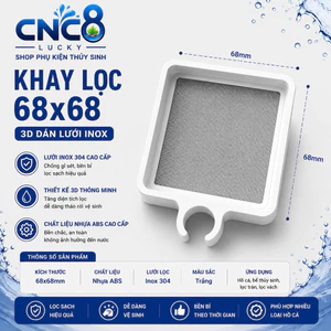 Khay lọc vuông in 3D KT 68x68x30mm lưới inox mịn 100mesh kẹp ống phi 20mm