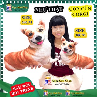Thú Nhồi Bông Con Chó 3D Độc Lạ Siêu Thực - Gấu Bông Chó Corgi, Chó Liếc Nâu Siêu Mịn NGỌC SUSI
