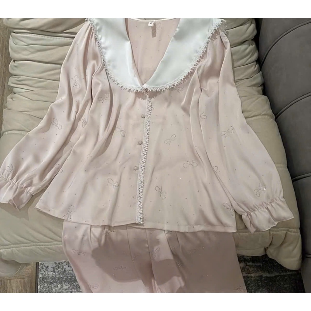 Bộ ngủ pyjama dài tay nữ xinh xắn chất lụa mềm mịn QCCC- Bộ mặc nhà sang chảnh thanh lịch