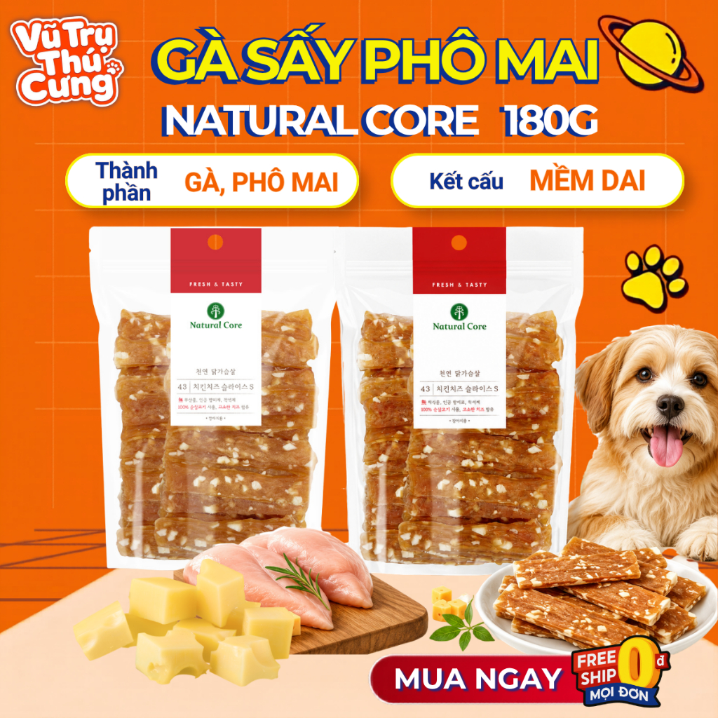 Snack Cho Chó Gà Sấy Phô Mai Natural Core 180g