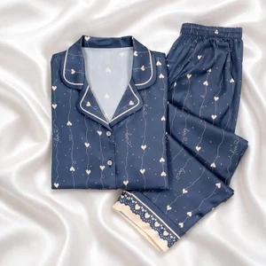 Lụa mát Bộ đồ ngủ pyjama nữ lụa mềm mát mặc nhà, Tay ngắn - Quần dài