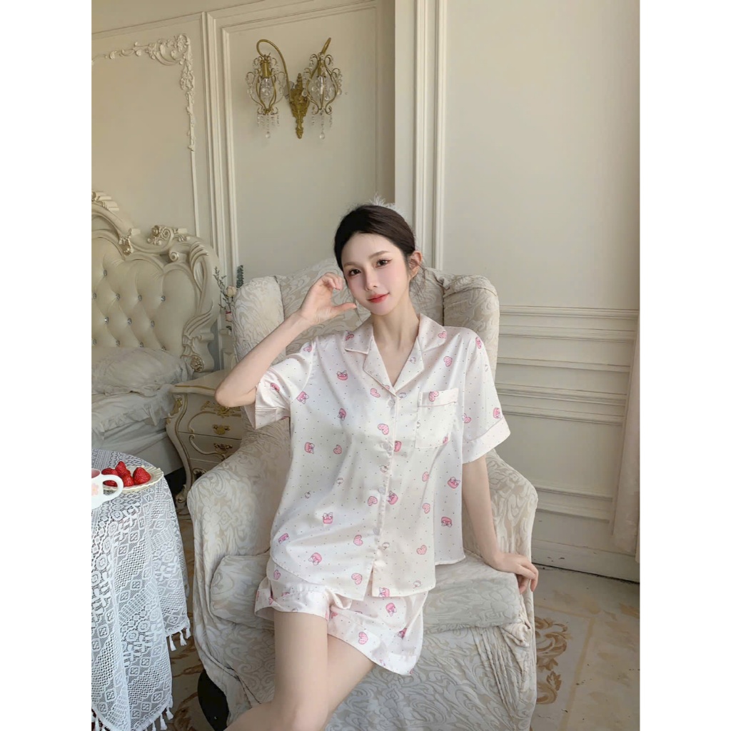 [CAO CẤP] Bộ đồ ngủ nữ lụa satin mềm mát mặc nhà, Tay ngắn - Quần ngắn