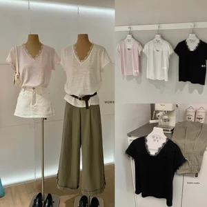 𝐍𝐠𝐨𝐜𝐚𝐧𝐡𝟔𝟗𝟓𝟗 WGWE A859 Áo thun ngắn tay cổ ren mã #9873 phong cách basic tiểu thư N999 Ord