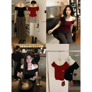 𝐍𝐠𝐨𝐜𝐚𝐧𝐡𝟔𝟗𝟓𝟗 SALE WGWE A436 Áo thun trễ vai cổ yếm #9140 phong cách basic mùa hè tiểu thư