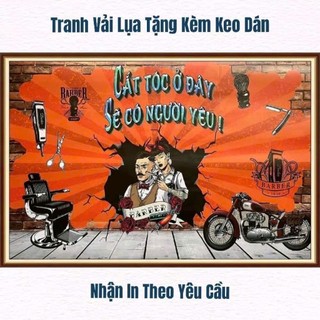 Tranh trang trí salon tóc, tranh dán quán cắt tóc, decor salon tóc, tranh in trên chất liệu vải lụa (tặng kèm keo dán)