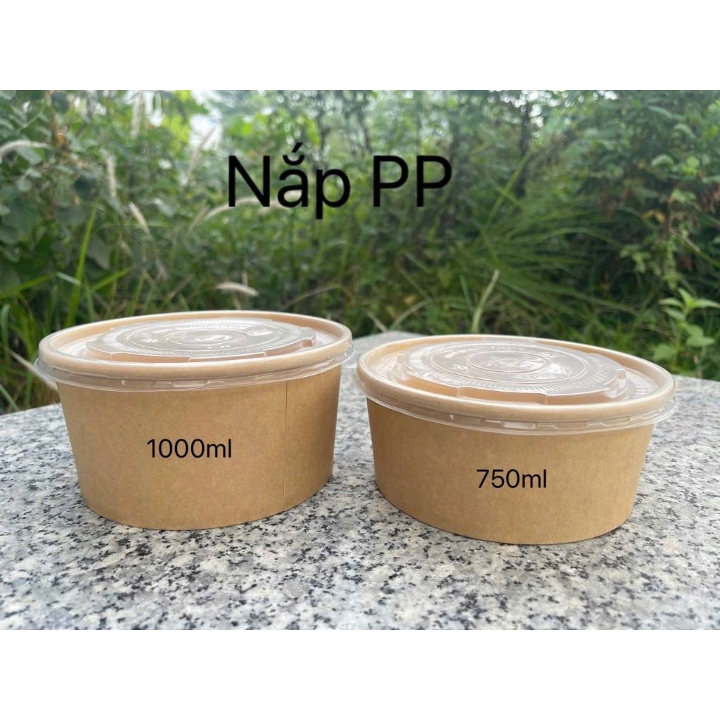 Set 500 Tô Giấy Kraft Nâu Cao Cấp 750ml - 1000ml Kèm Nắp
