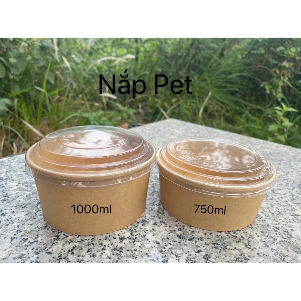 Set 500 Tô Giấy Kraft Nâu Cao Cấp 750ml - 1000ml Kèm Nắp