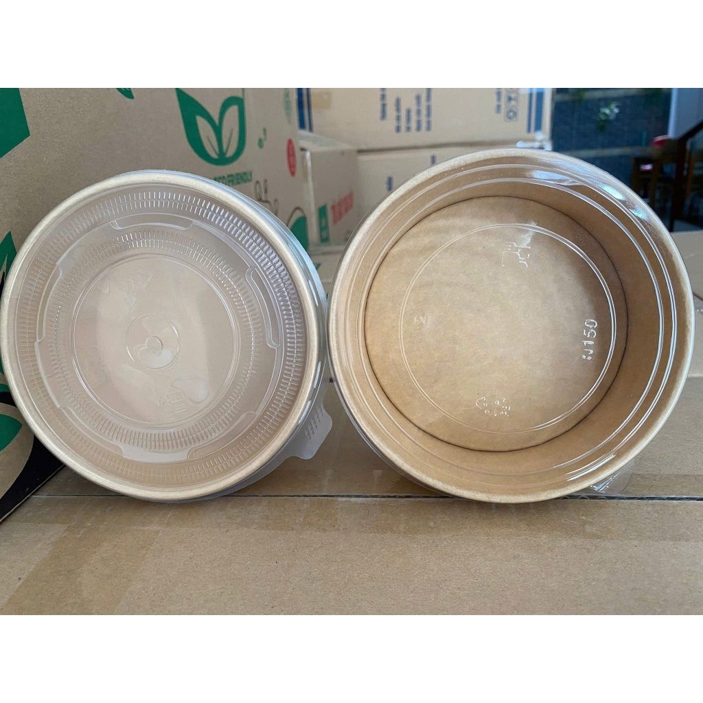 Set 500 Tô Giấy Kraft Nâu Cao Cấp 750ml - 1000ml Kèm Nắp