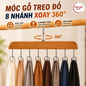 Combo 3 cái Móc gỗ treo đồ 8 nhánh xoay 360 độ