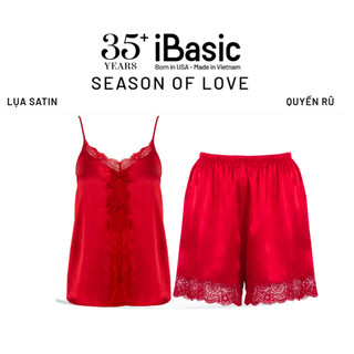[SEASON OF LOVE] Đồ ngủ Bộ mặc nhà nữ 2 dây lụa satin phối ren iBasic gợi cảm màu đỏ HOMW058