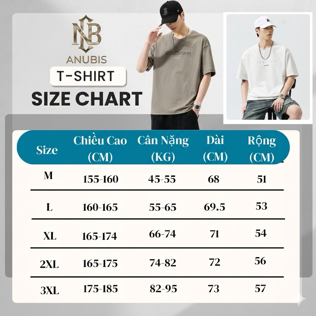 Áo Phông Nam Thêu ANUBIS Chất Liệu Vải Cotton Mềm Mại Thiết Kế Basic Phong Cách Hàn Quốc M-3XL 40-90KG 3792