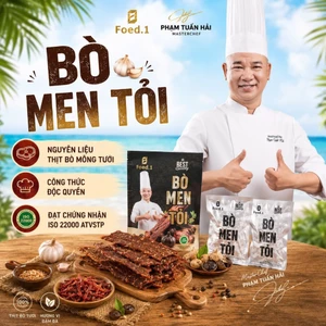 Bò Men Tỏi Sấy Dẻo Chef Hải 200G | 100% Thịt Bò Tươi Tuyển Chọn, Mềm Dai Đậm Vị, Không Phẩm Màu