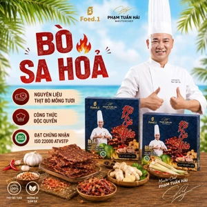Bò Sa Hỏa Sấy Dẻo Chef Hải | 01 Hộp Gồm 4 Gói 50G | 100% Thịt Bò Tươi Tuyển Chọn, Vị Sả Ớt Thơm Cay, Mềm Dai Đậm Vị