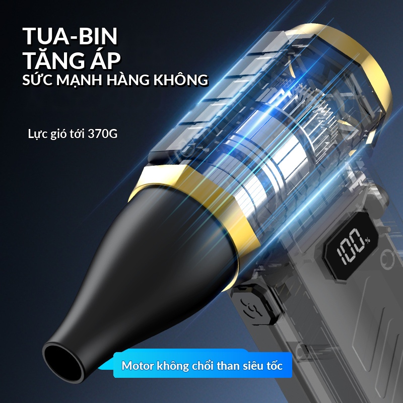 Máy Hút Bụi Cầm Tay 6 Đầu Hút Đa Năng, Động Cơ Turbo 100000RPM, Lực Hút Mạnh, Có Đèn LED